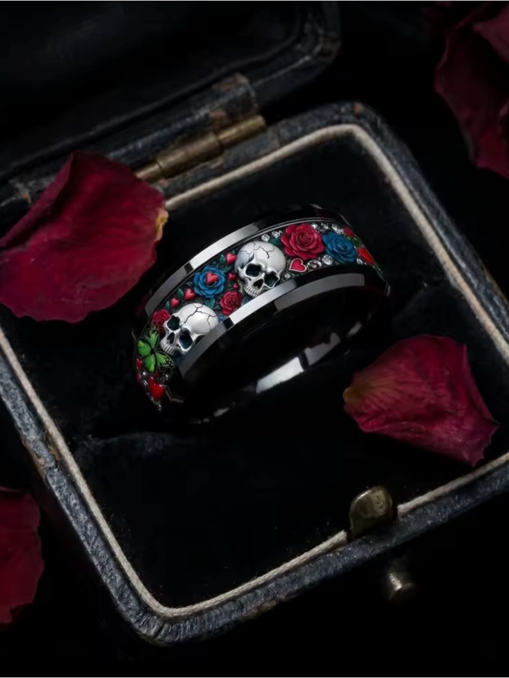 Skull And Roses Ring For Men, Size 11, Skull Ring, Fashion Ring, Stainless Steel - Picture 2 of 6